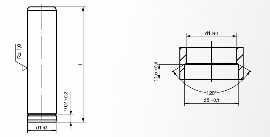 Dimensioned drawing of guide pillar ST7105 (DIN 9825 / ISO 9182)