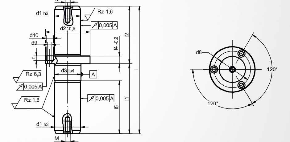 Dimensioned drawing of guide pillar ST7114 (non-standard)