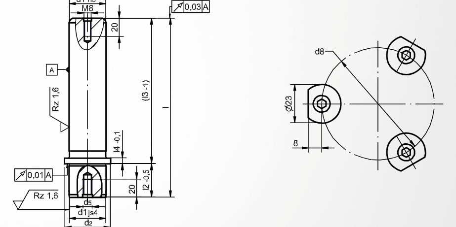 Dimensioned drawing of guide pillar ST7126 (DIN 9825 / ISO 9182)