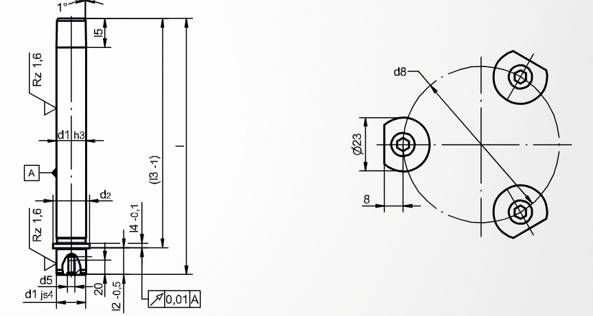 Dimensioned drawing of guide pillar ST7129 (DIN 9825 / ISO 9182)