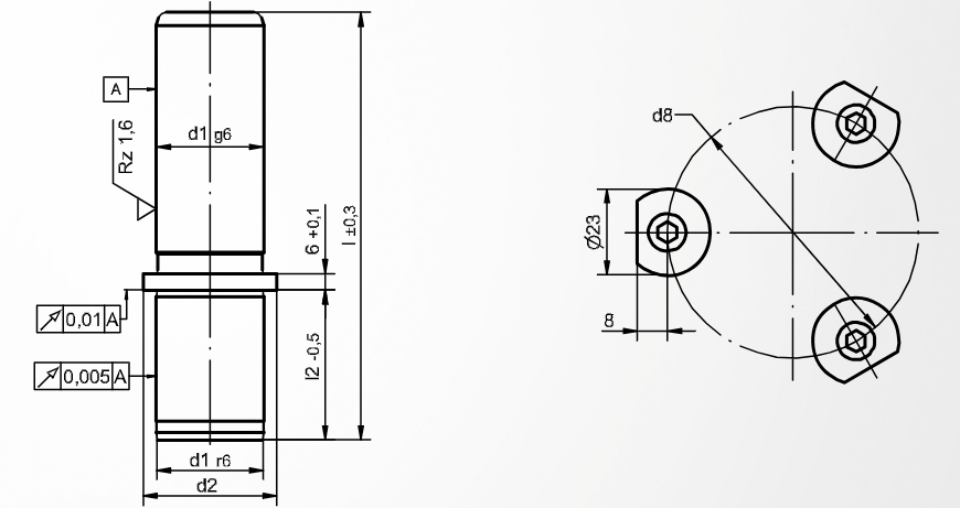 Dimensioned drawing of guide pillar ST9825 (non-standard)