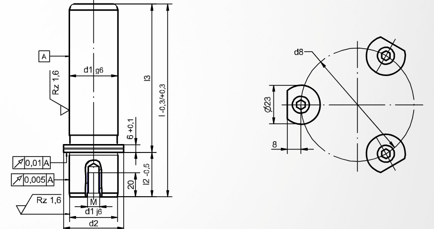 Dimensioned drawing of guide pillar ST9827 (non-standard)