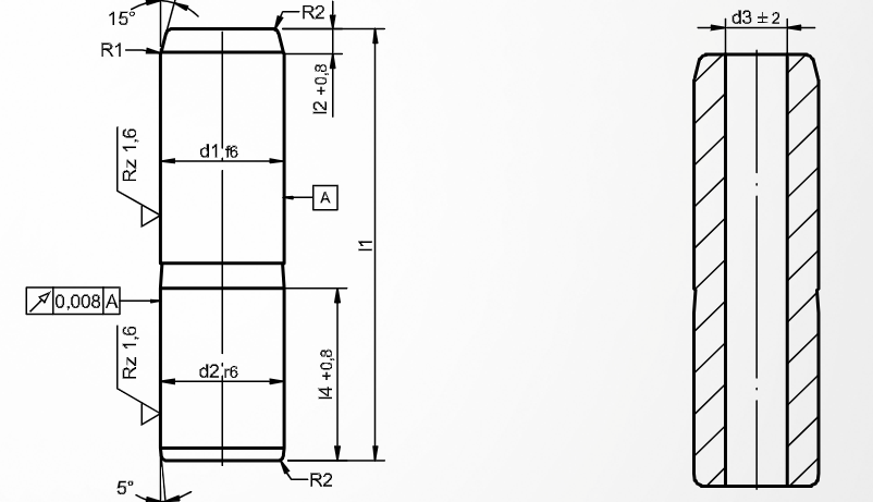 Dimensioned drawing of guide pillar ST9833 (DIN 9833)
