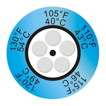 Clock-type irreversible thermometer with 5 temperature levels (pack 10 units)