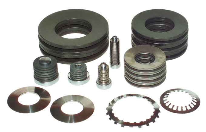 Various configurations and shapes of DIN 2093 / DIN EN 16983 disc springs in different materials