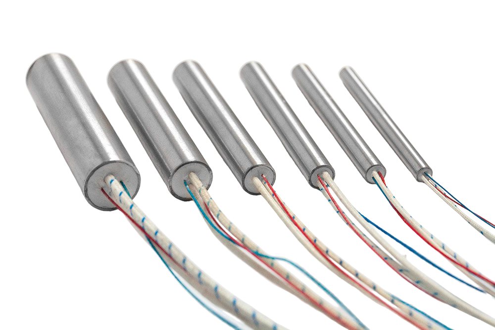 Cartuchos calefactores con termopar integrado, doble haz de cables de calefacción y termopar