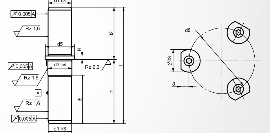 Dimensioned drawing of guide pillar ST7118 (non-standard)
