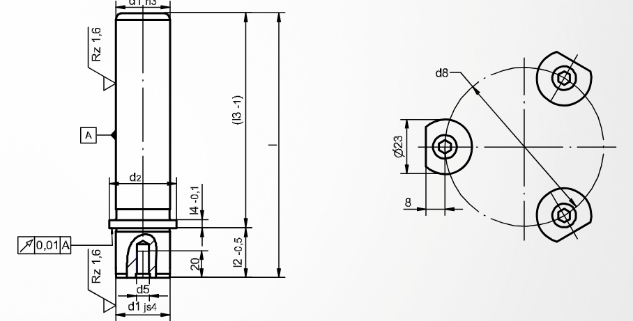 Dimensioned drawing of guide pillar ST7120 (DIN 9825 / ISO 9182)