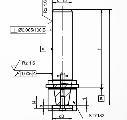 Dimensioned drawing of guide pillar ST7181 (DIN 9825 / ISO 9182)