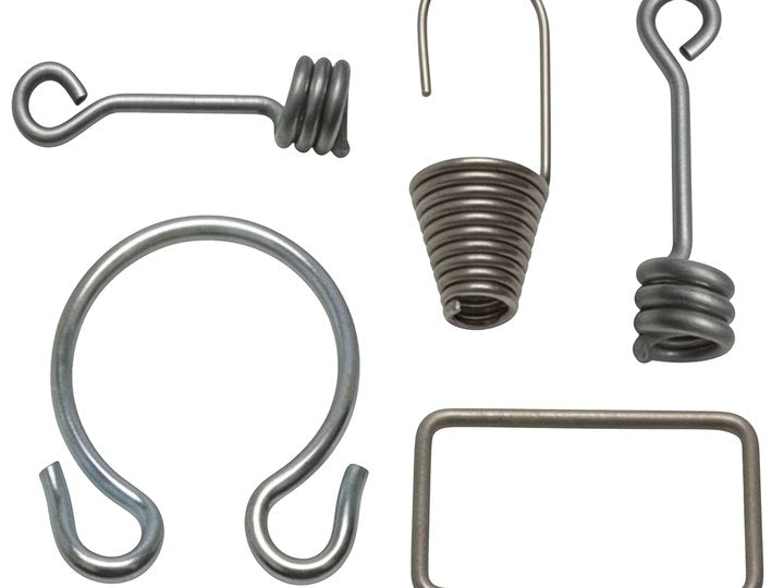 A set of hooks, loops and battery springs made from formed wire