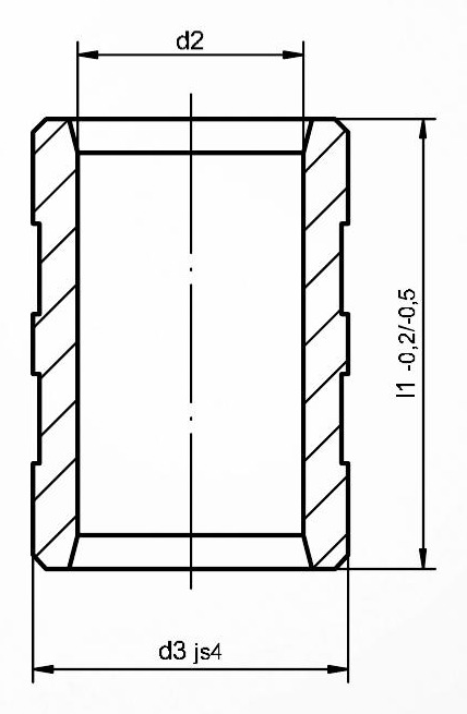 Dimensioned drawing of the ST7197 grooved guide bush with dimensions d₁, d₂, d₃ and l₁